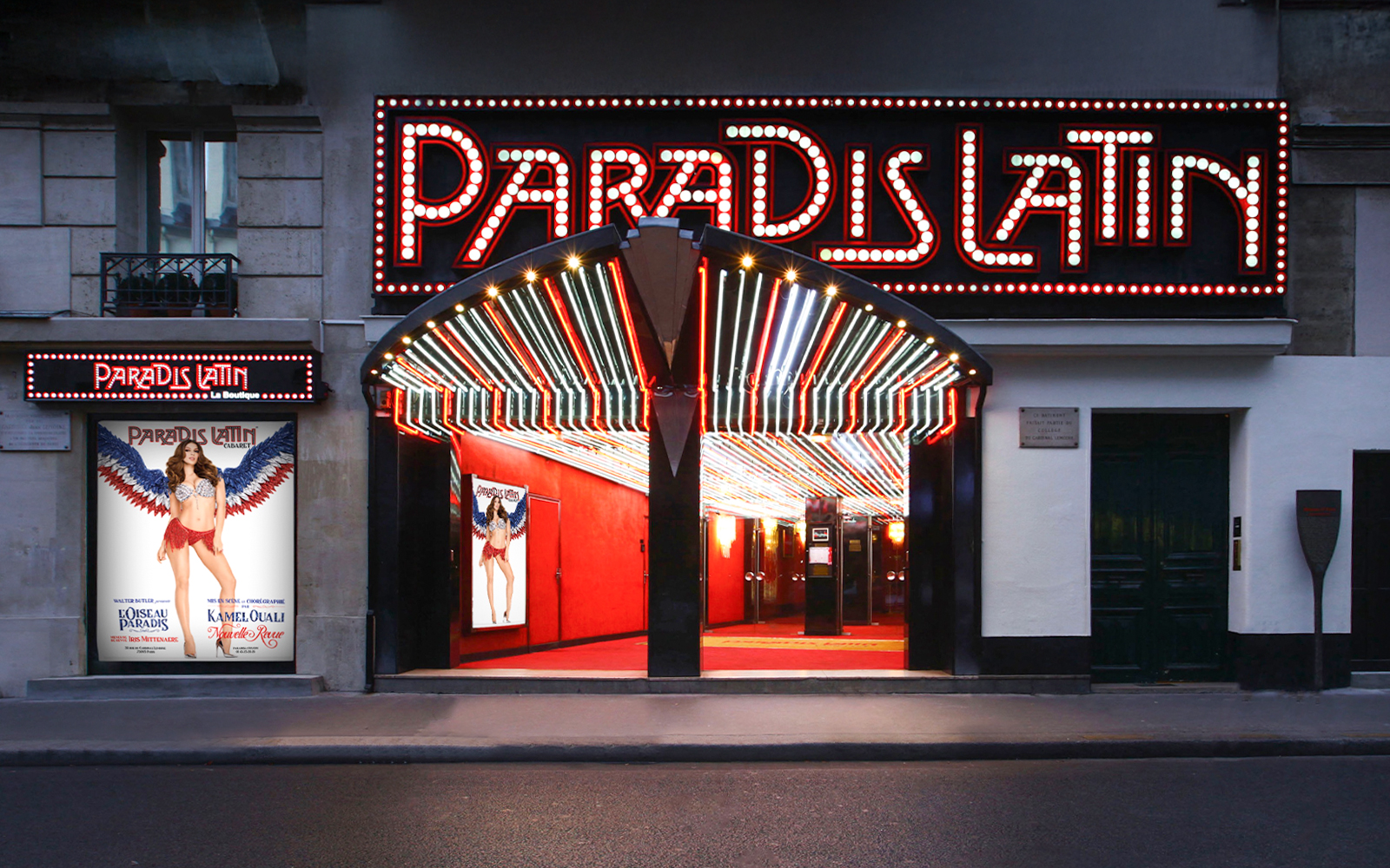 Paradis Latin facade with ornate architecture in Paris, France.