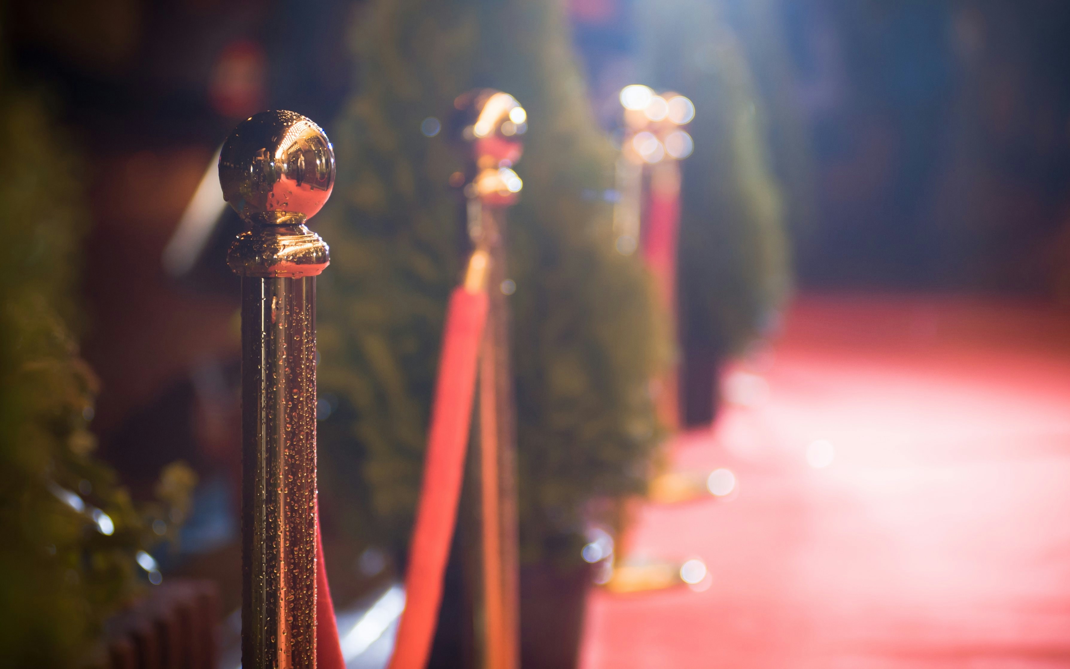Red carpet entrance with stanchions and velvet ropes.