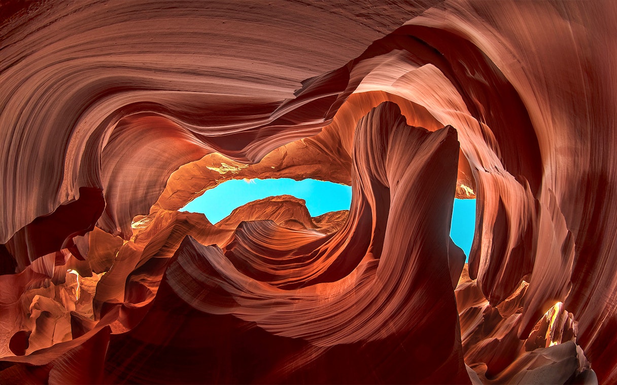Lower Antelope Canyon's swirling sandstone formations, Arizona.