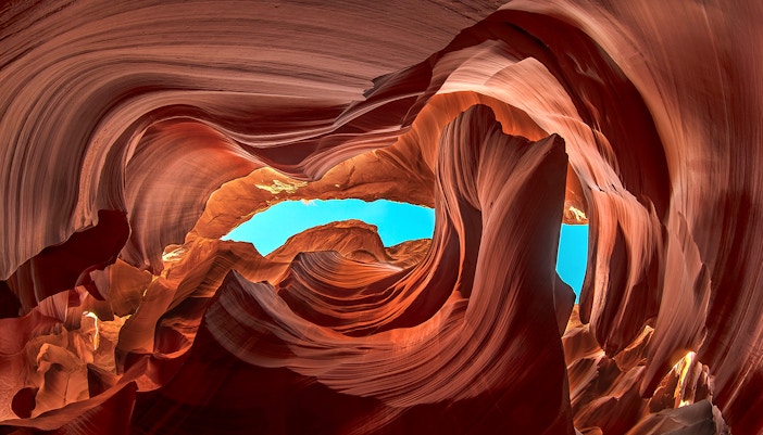 Lower Antelope Canyon's swirling sandstone formations, Arizona.