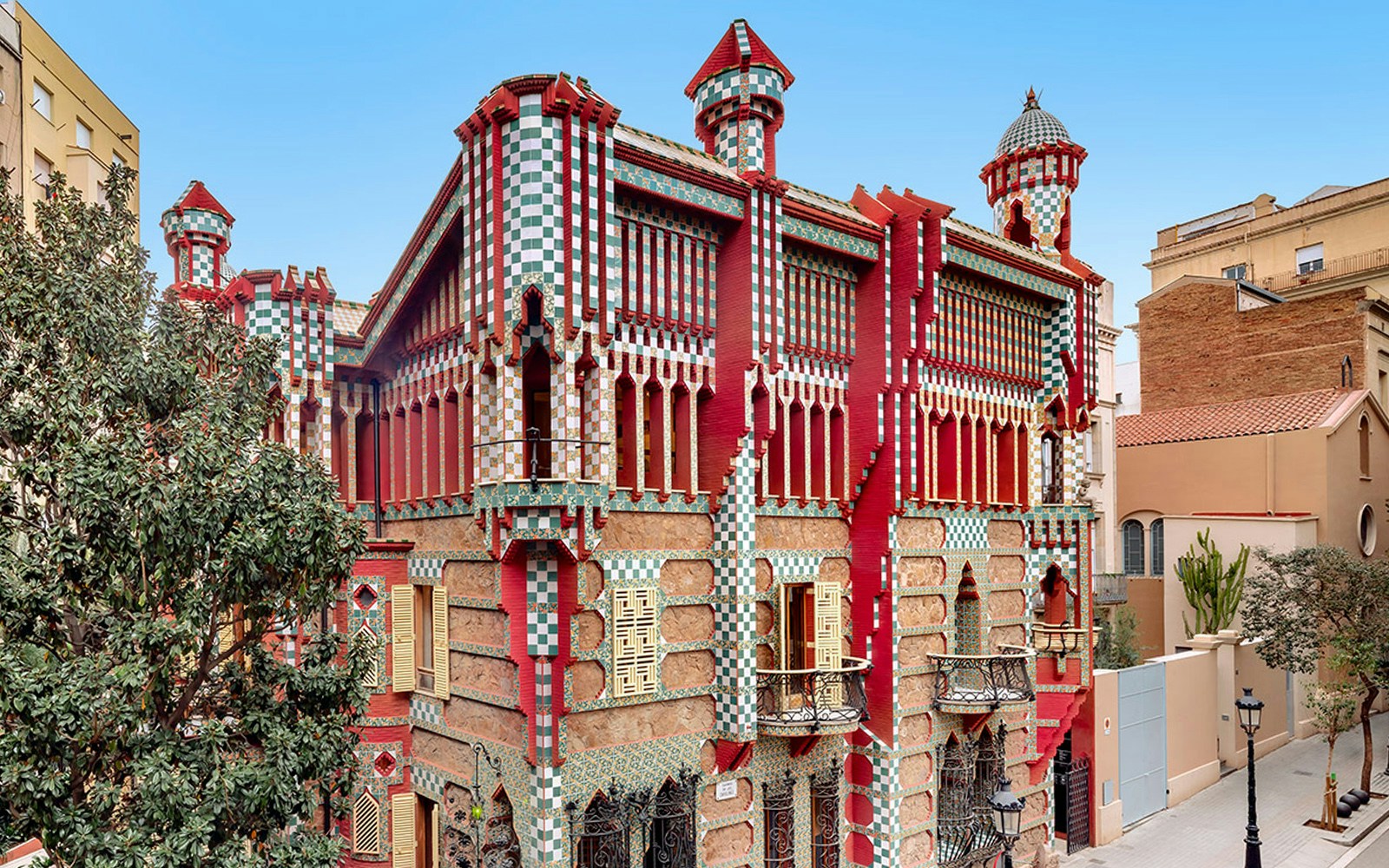 Casa Vicens exterior with intricate tilework and architectural details in Barcelona.