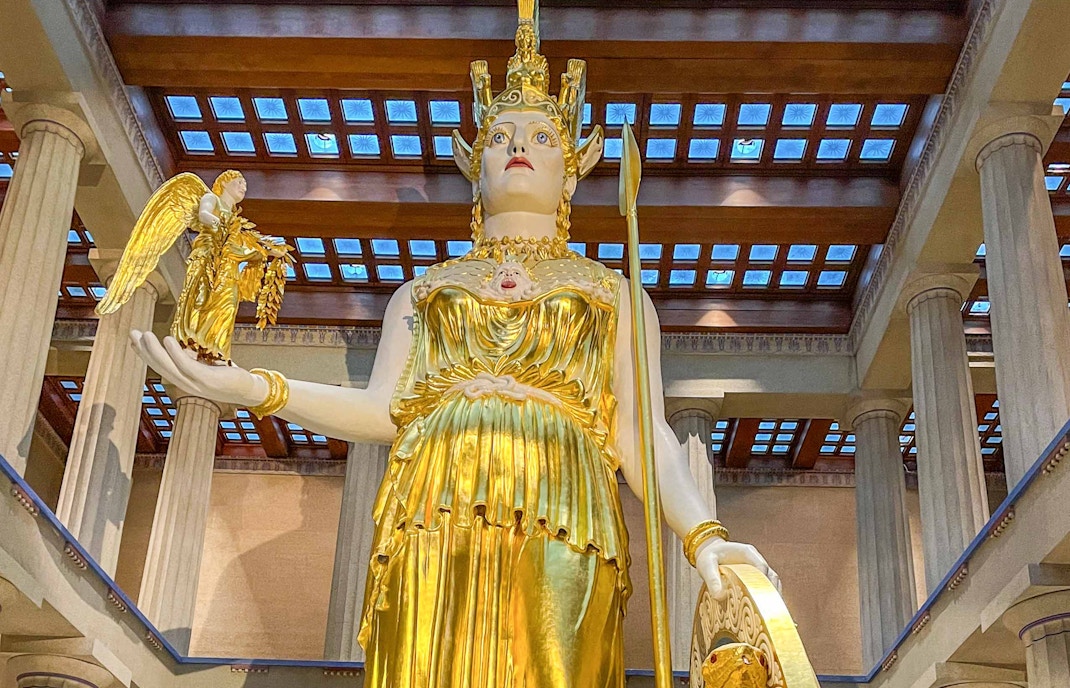 Gold and ivory statue of Athena inside Parthenon