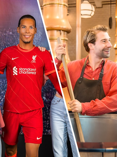 Madame Tussauds Amsterdam wax figure and Heineken Experience brewing demonstration.