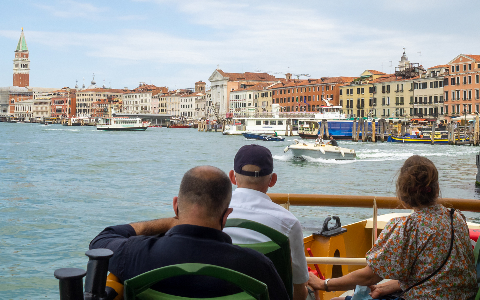 Vaporetto passengers view Castello and San Marco, Venice.