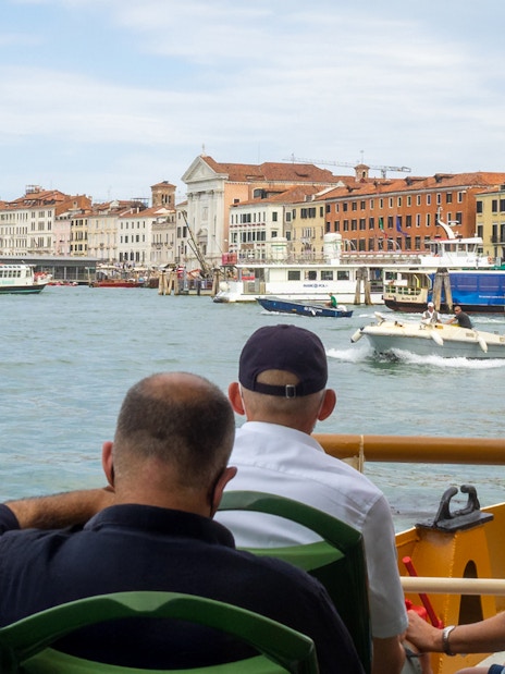 Vaporetto passengers view Castello and San Marco, Venice.