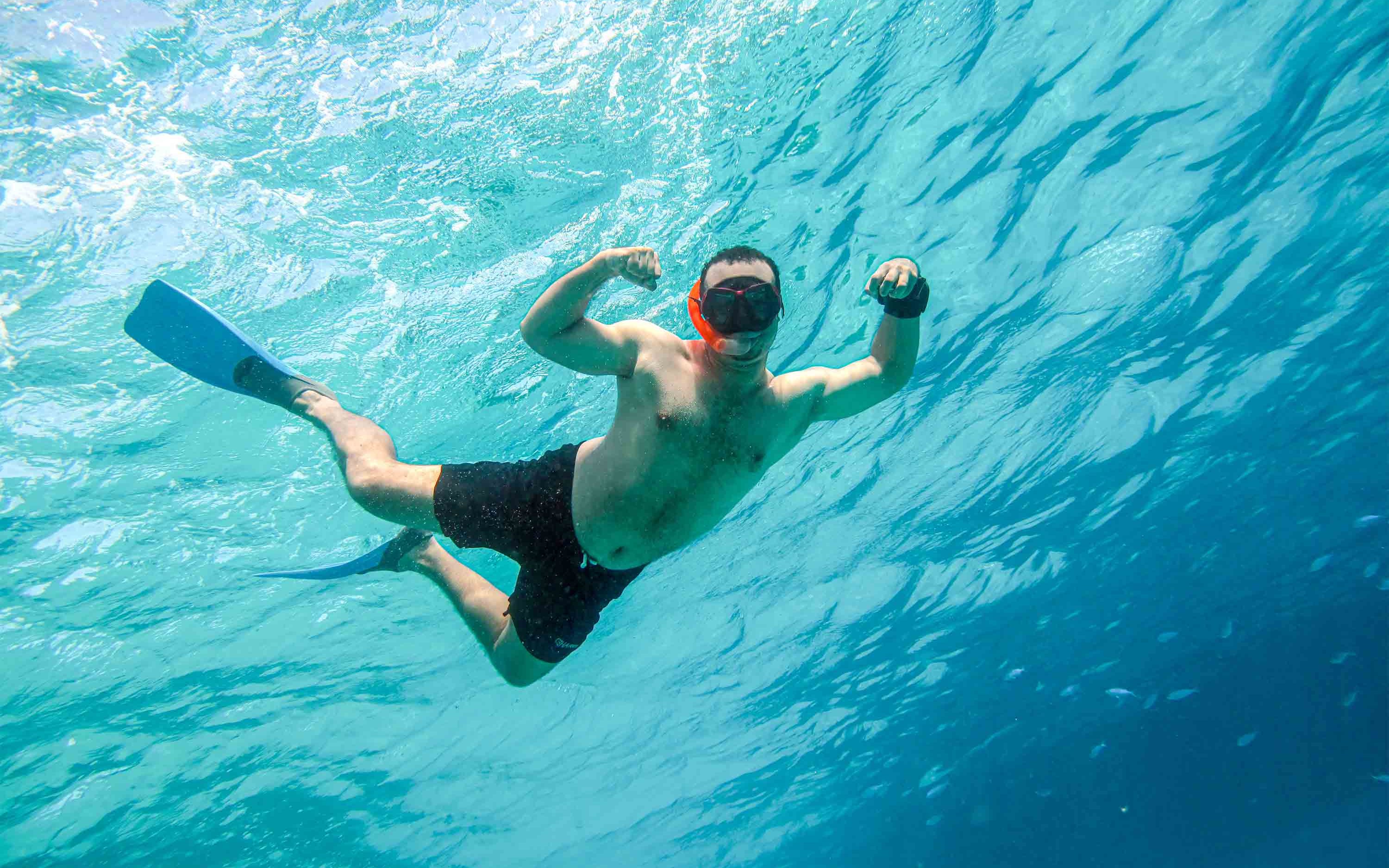 Snorkeler underwater at Giftun Island, Hurghada.