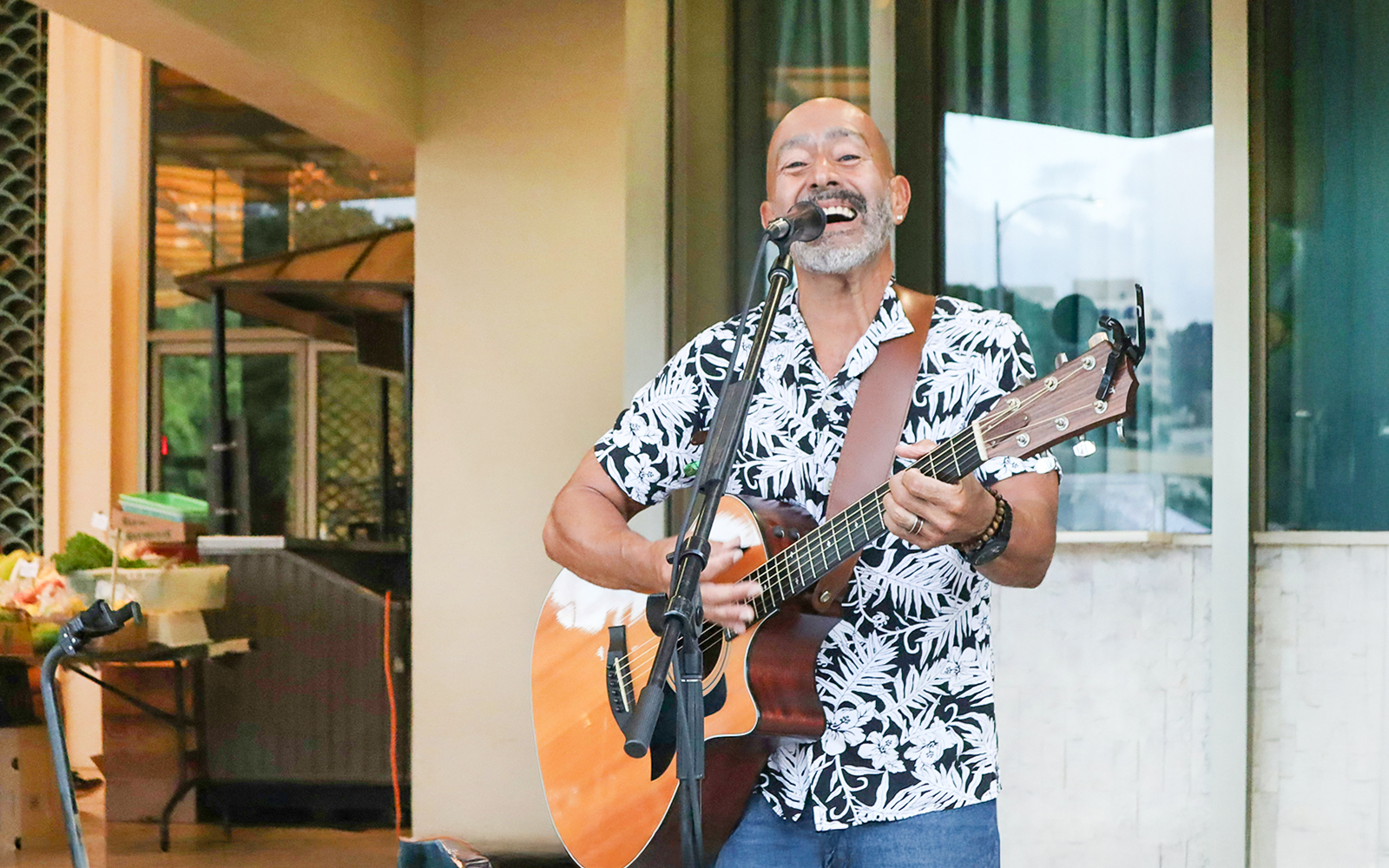 Man playing Slack-key guitar in Hawaii.