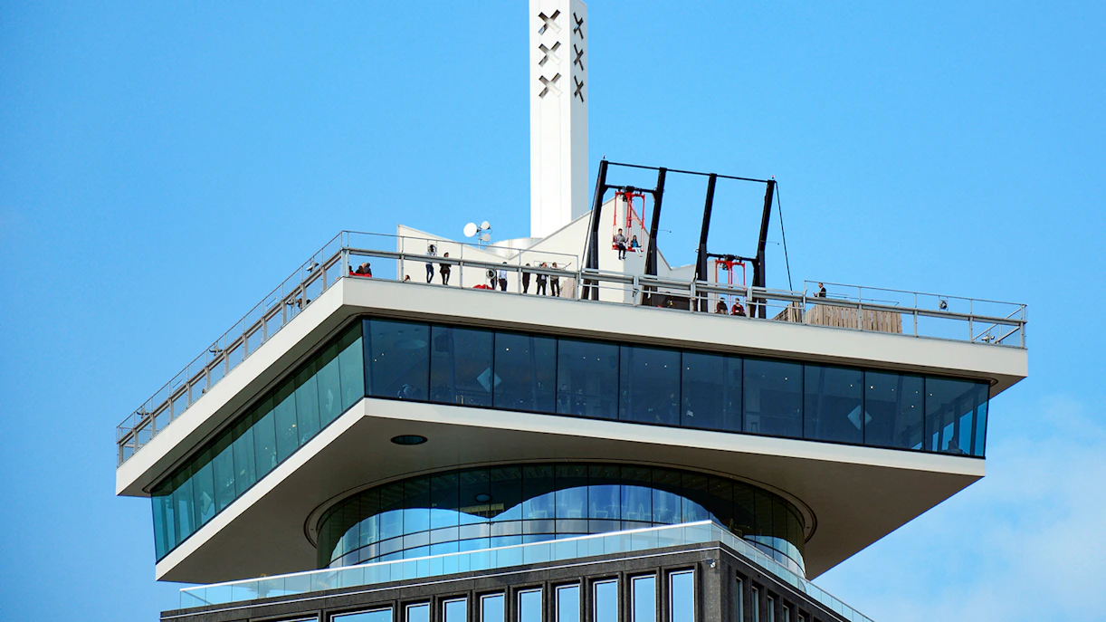 A'DAM Lookout observation deck in Amsterdam with over-the-edge swing.