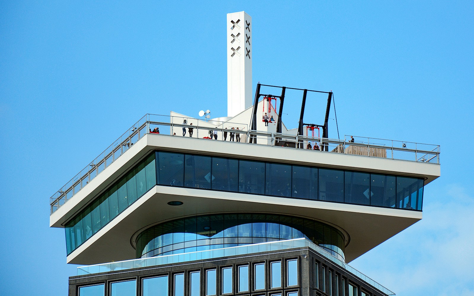 A'DAM Lookout observation deck in Amsterdam with over-the-edge swing.