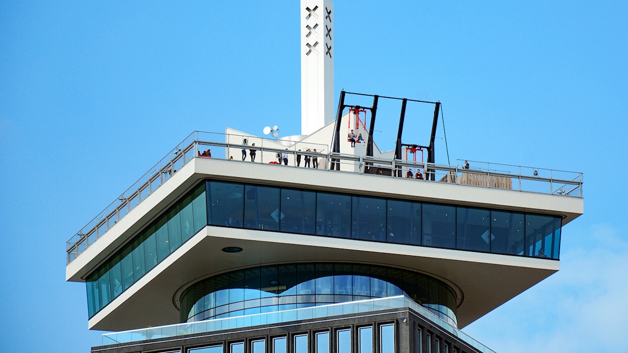 A'DAM Lookout observation deck in Amsterdam with over-the-edge swing.
