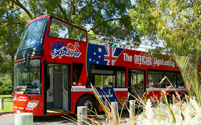Red double-decker bus for Perth and Kings Park hop-on-hop-off tour.