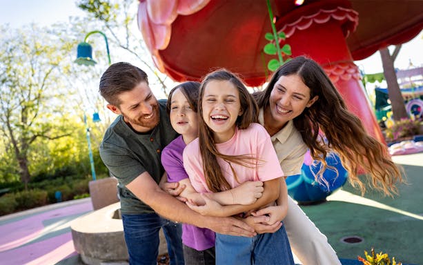 Family enjoying a day at Universal Kids Resort, Texas.