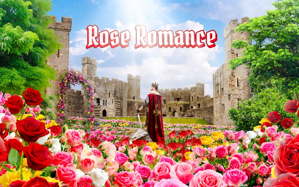 Gardens by the Bay Flower Dome with roses and castle backdrop for Rose Romance 2025.