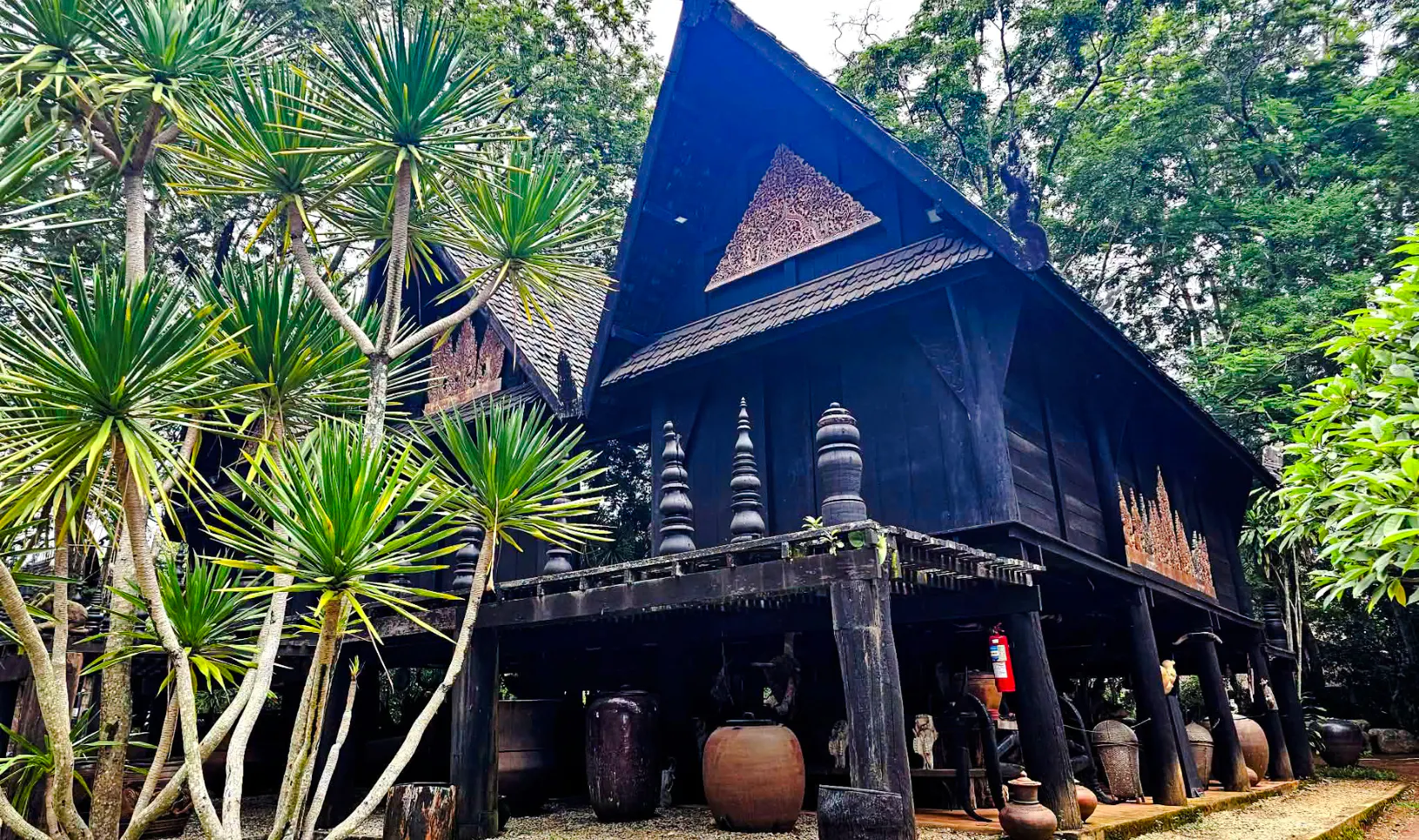 Traditional wooden house surrounded by lush greenery in Chiang Rai, part of the 2-Day Doi Chang tour.