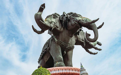 Three-headed elephant statue at Erawan Museum, Samut Prakan, Thailand.