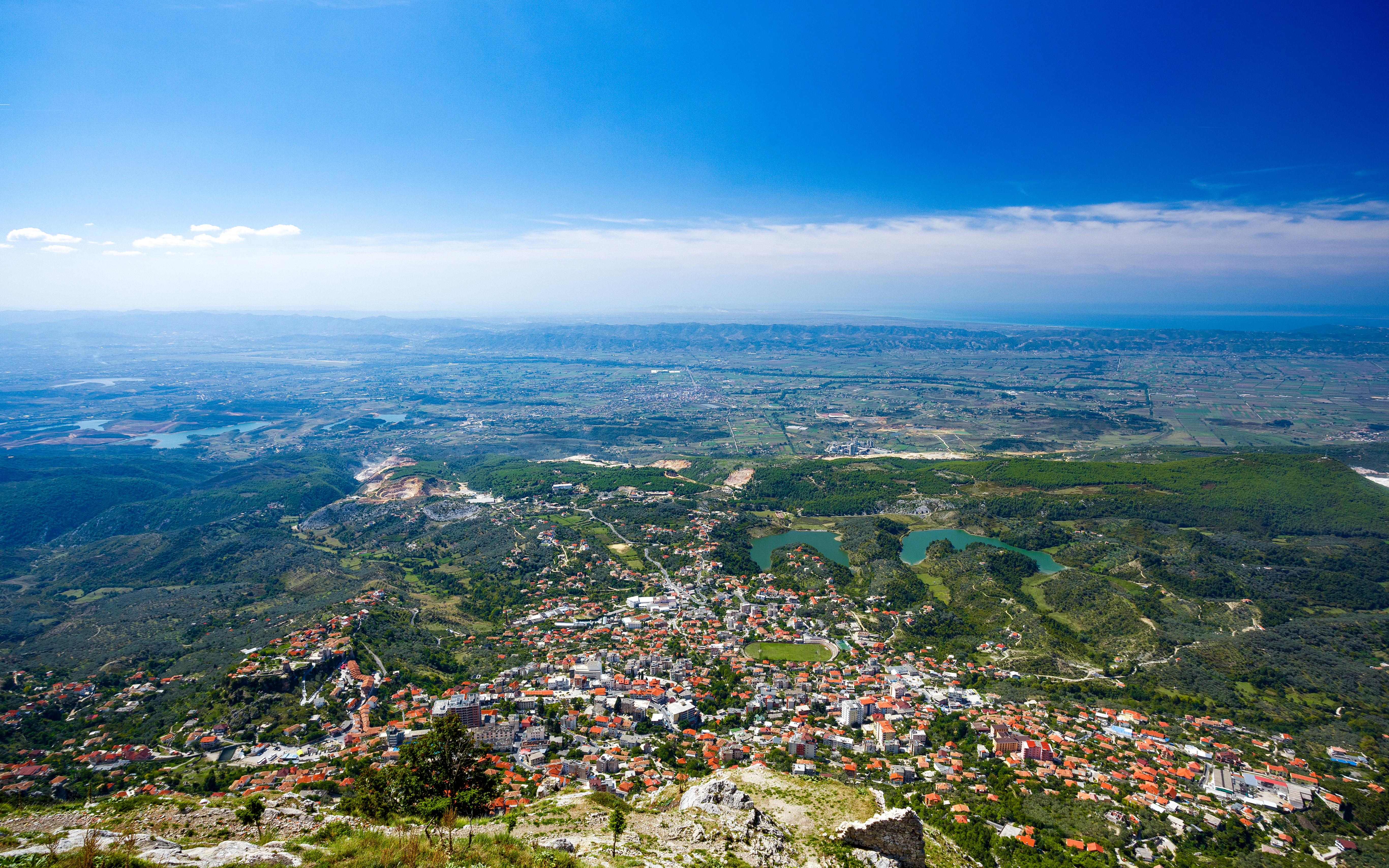 View from Sari Saltik, Kruje, Albania overlooking the town and surrounding landscape.