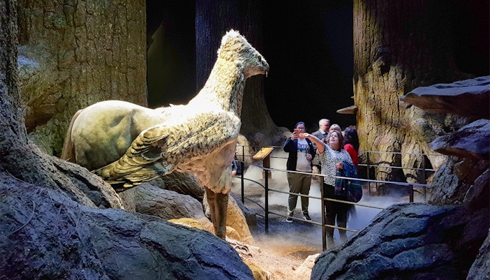 Buckbeak's statue at Harry Potter Studio Tour, London, showcasing detailed craftsmanship.