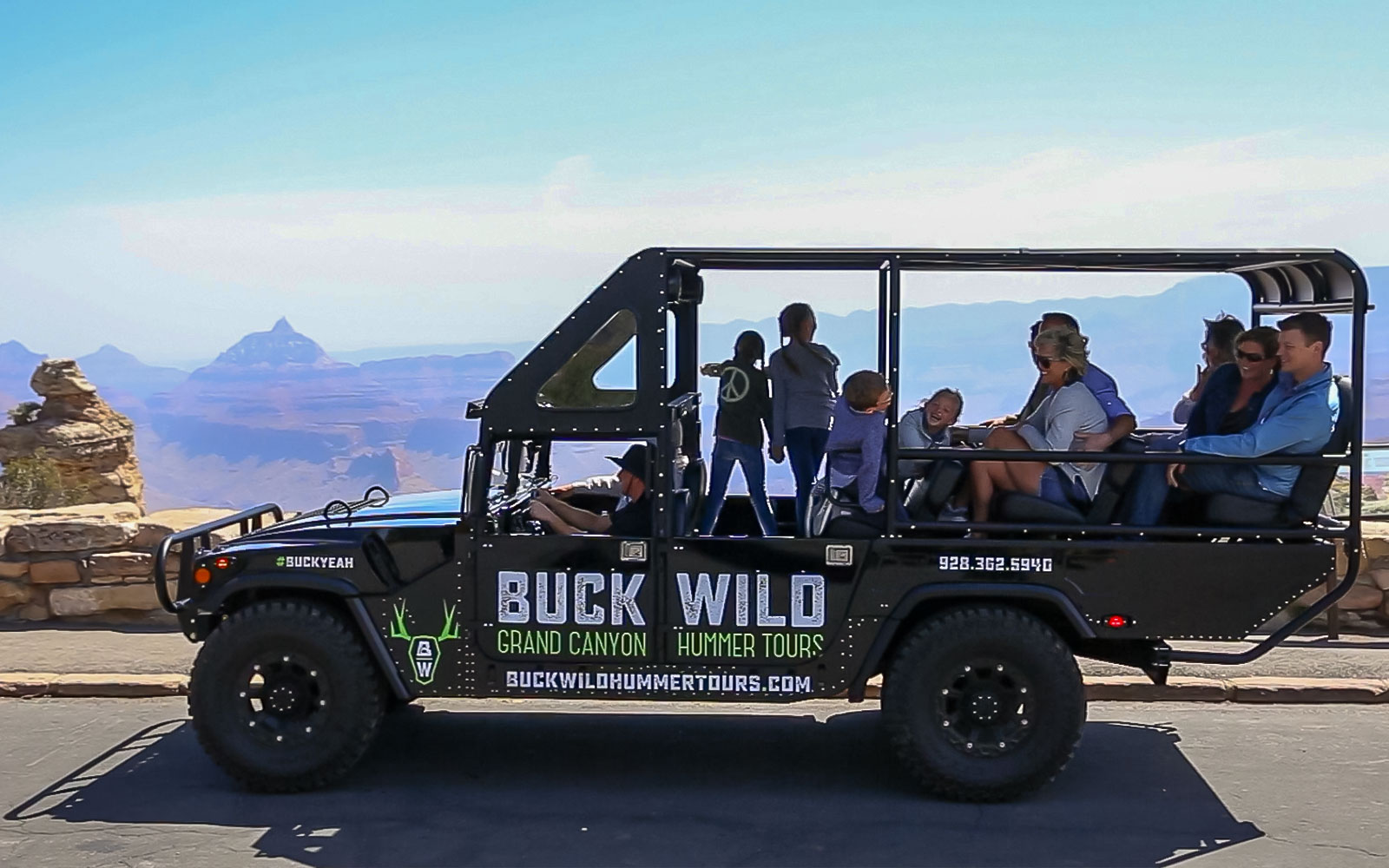 Hummer driving on a trail with tourists at the Grand Canyon during the Grand Kingdom Tour in Las Vegas.