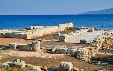 Ancient ruins by the sea at Kechries harbour, Greece.