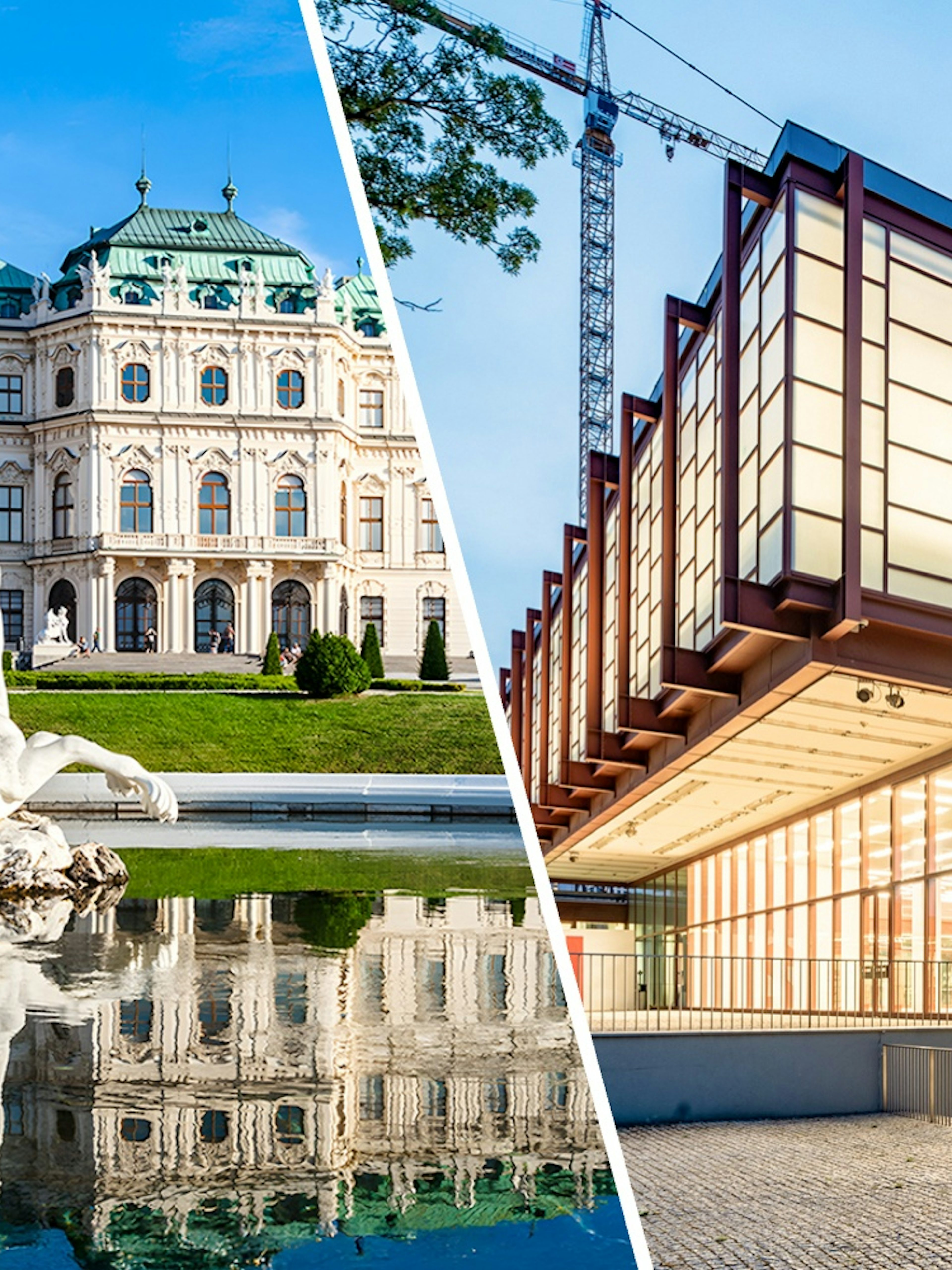Belvedere Palace facade and modern building in Vienna, Austria.