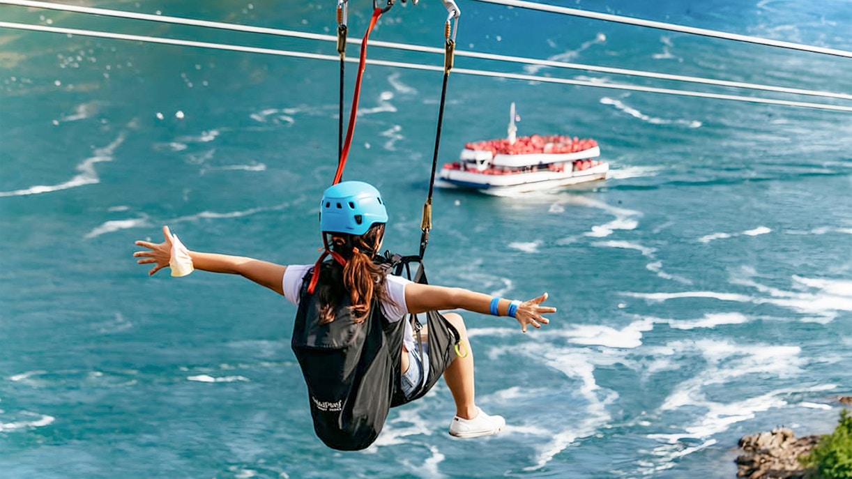 Thrilling Zipline To The Falls experience in Niagara Falls, Canada, with breathtaking views of the waterfall