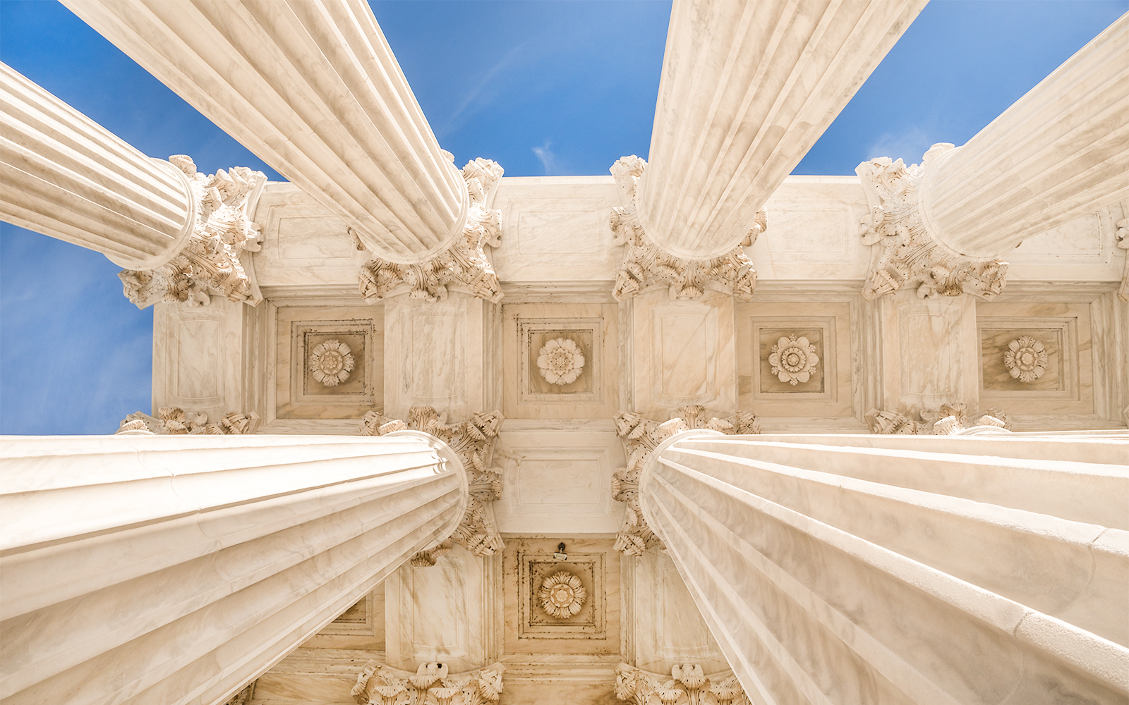 Supreme Court building pillars and architectural details in Washington DC.