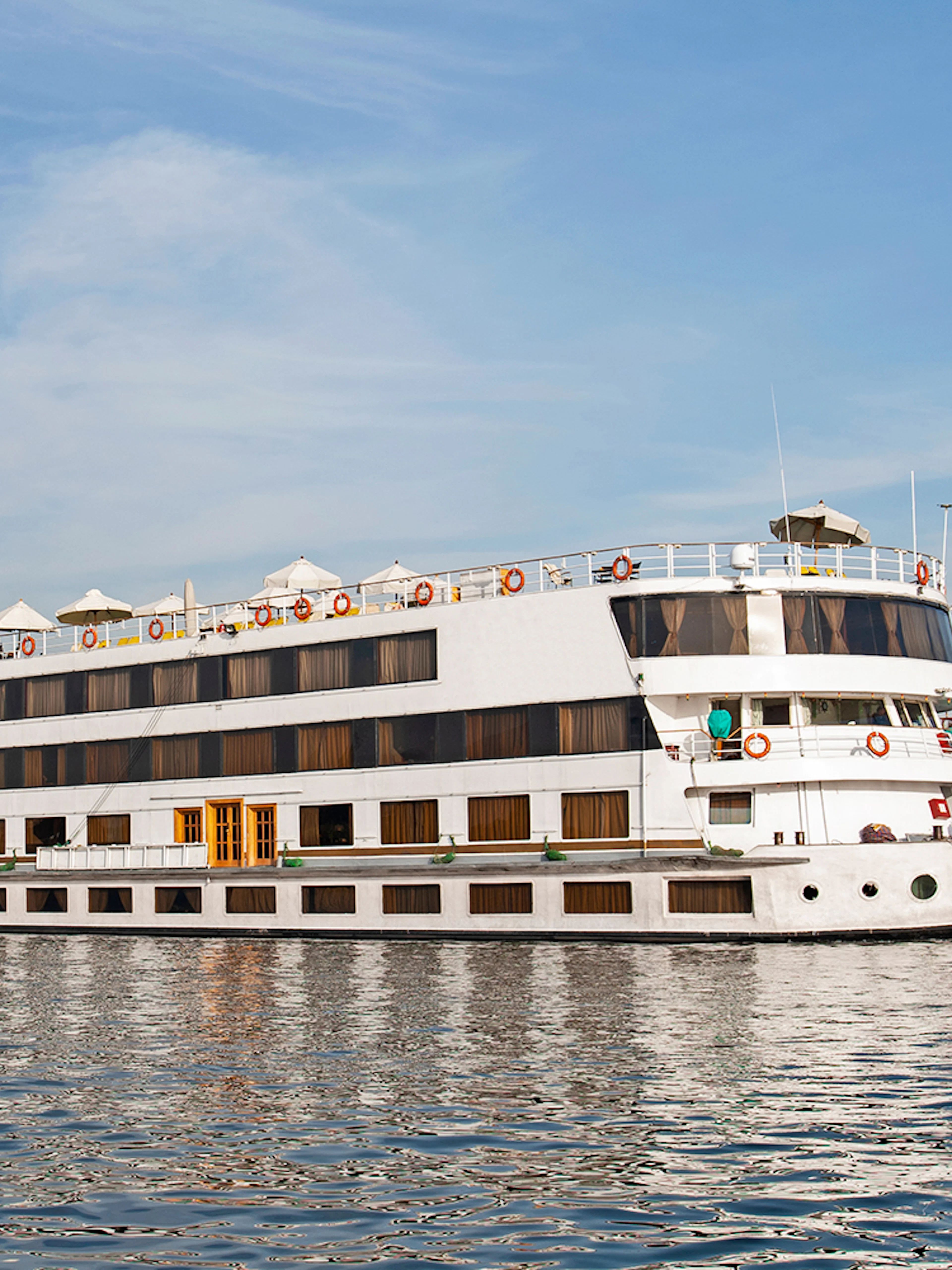 Cruise ship sailing on the Nile River in Egypt.