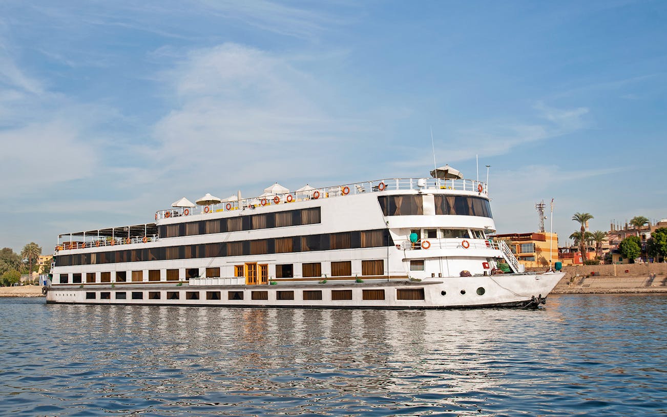 Cruise ship sailing on the Nile River in Egypt.