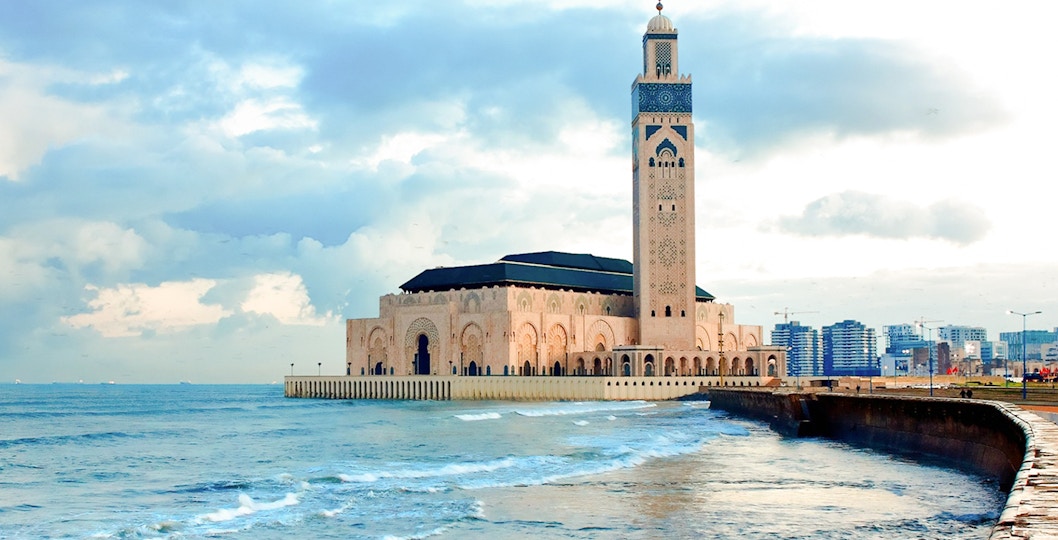 Hassan II Mosque by the ocean in Casablanca, Morocco.