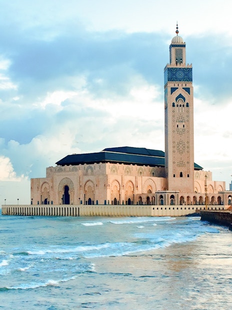 Hassan II Mosque by the ocean in Casablanca, Morocco.