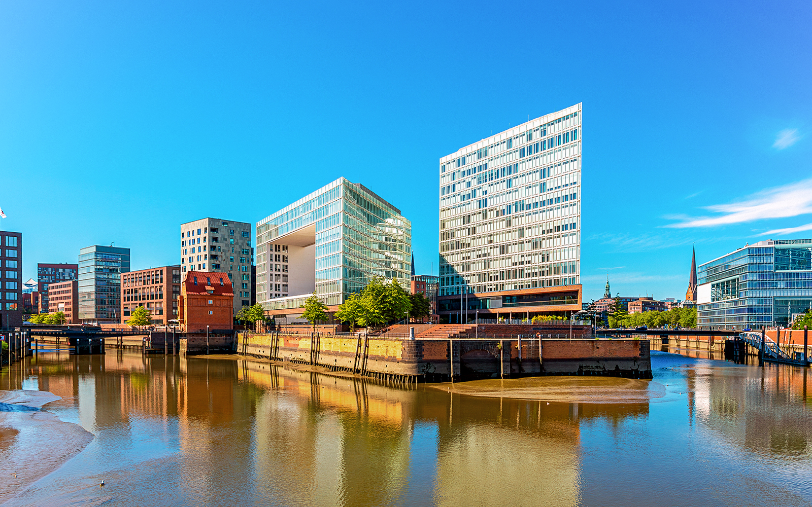 HafenCity modern buildings along the Elbe River in Hamburg.