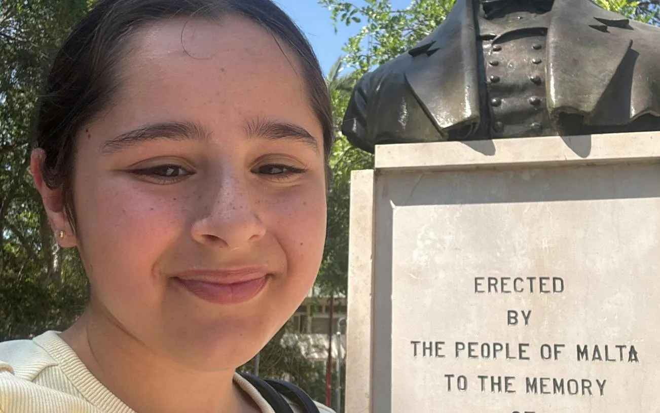 Bust of historical figure in Valletta with inscription, part of the Valletta Time Traveler Knights Treasure Hunt.