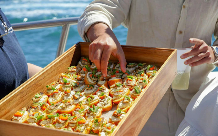 Brunch appetizers served on a cruise from Lagos to Ponta da Piedade.