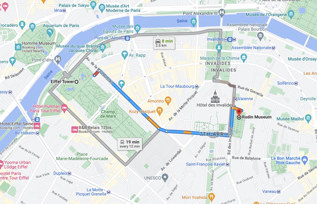 Getting to Musée Rodin Paris by Car Map