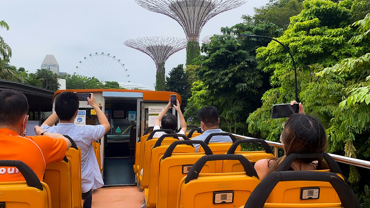 Singapore FunVee Land and Sea Experience with city skyline and iconic Marina Bay Sands in view.