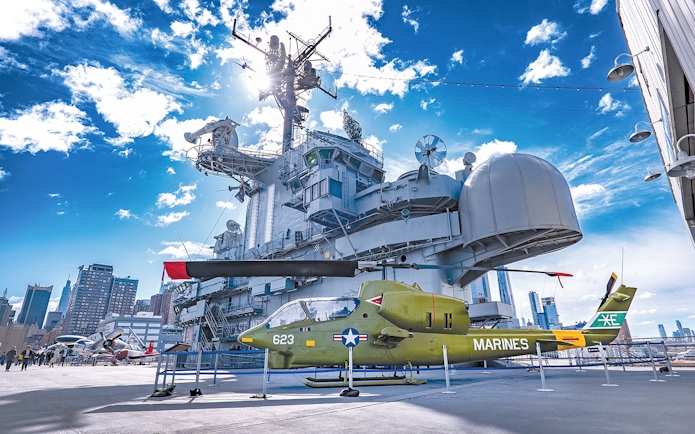 Warplane displayed on the deck of the Intrepid Museum in New York City.