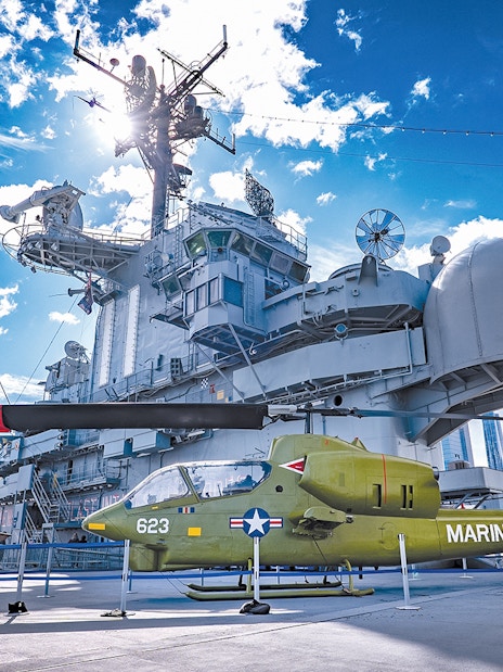 Warplane displayed on the deck of the Intrepid Museum in New York City.
