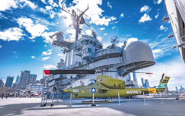 Warplane displayed on the deck of the Intrepid Museum in New York City.