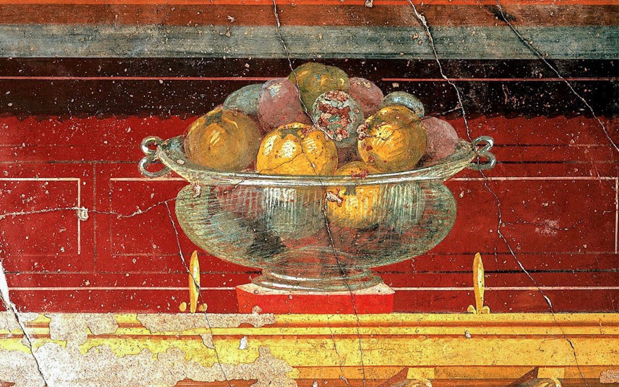 Fresco of fruit bowl from Oplontis, Torre Annunziata.
