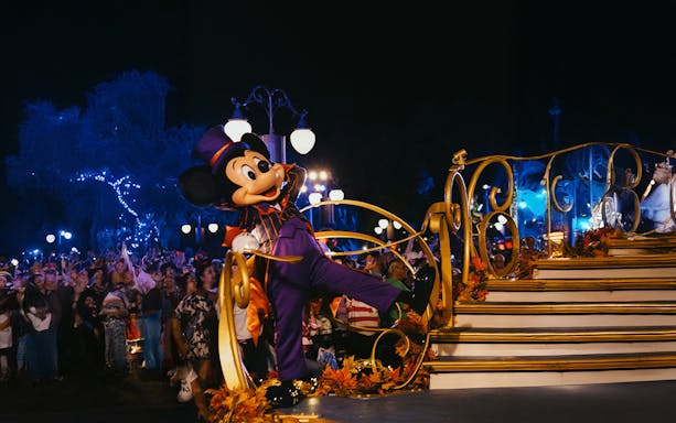 Mickey Mouse in Halloween costume during parade at Mickey's Not-So-Scary Halloween Party, Orlando.