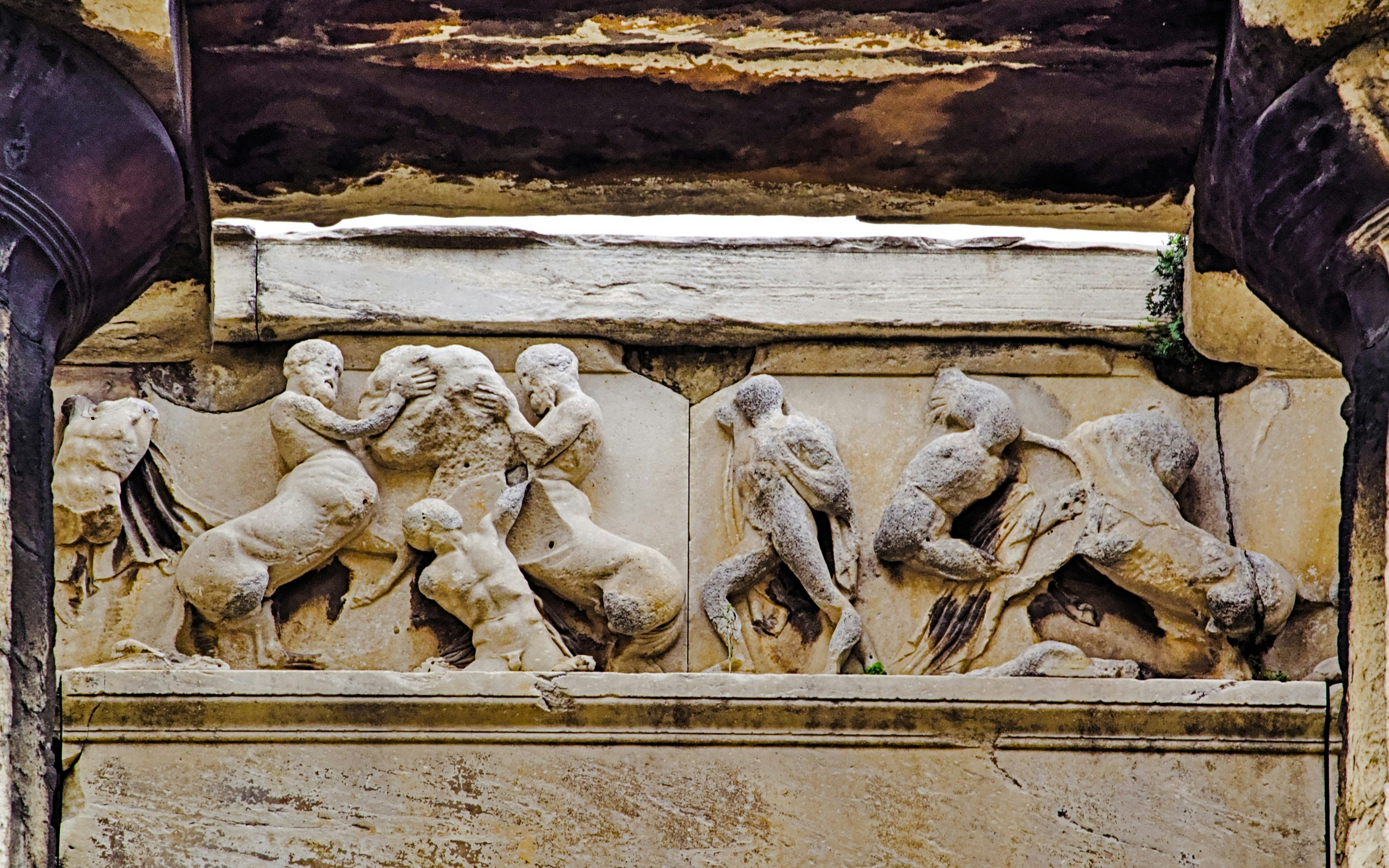Temple of Hephaestus frieze depicting centaurs in Athens, Greece.