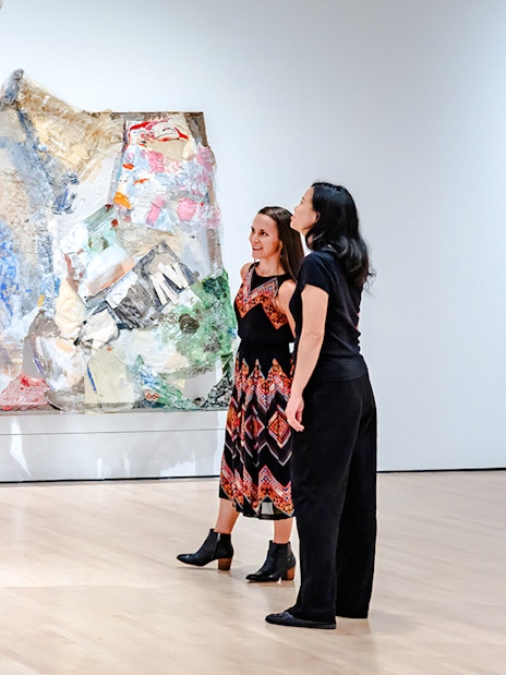 Visitors viewing abstract art at San Francisco Museum of Modern Art.