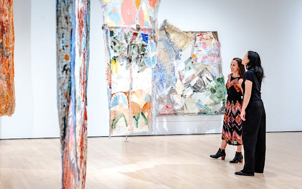 Visitors viewing abstract art at San Francisco Museum of Modern Art.