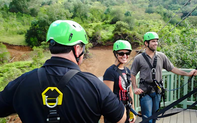 Zipline participants preparing at Kualoa Ranch, Hawaii.