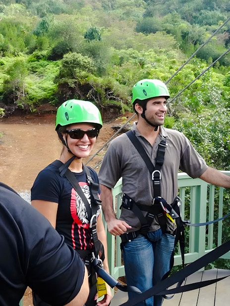 Zipline participants preparing at Kualoa Ranch, Hawaii.