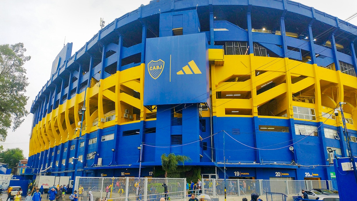 Fans gathered outside La Bombonera stadium in Buenos Aires, Argentina.