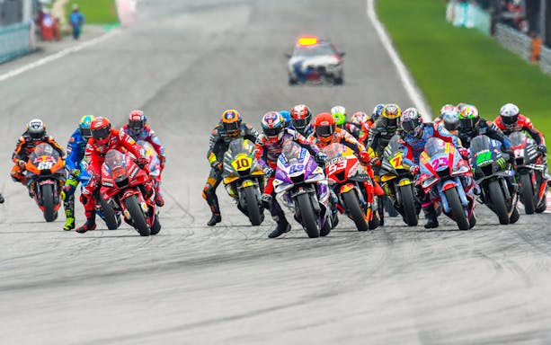 Motorcycle racers competing at the Petronas Grand Prix of Malaysia 2023.