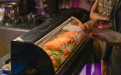 Sushi selection on display during Super Galaxy Luxury Chao Phraya River Dinner Cruise.