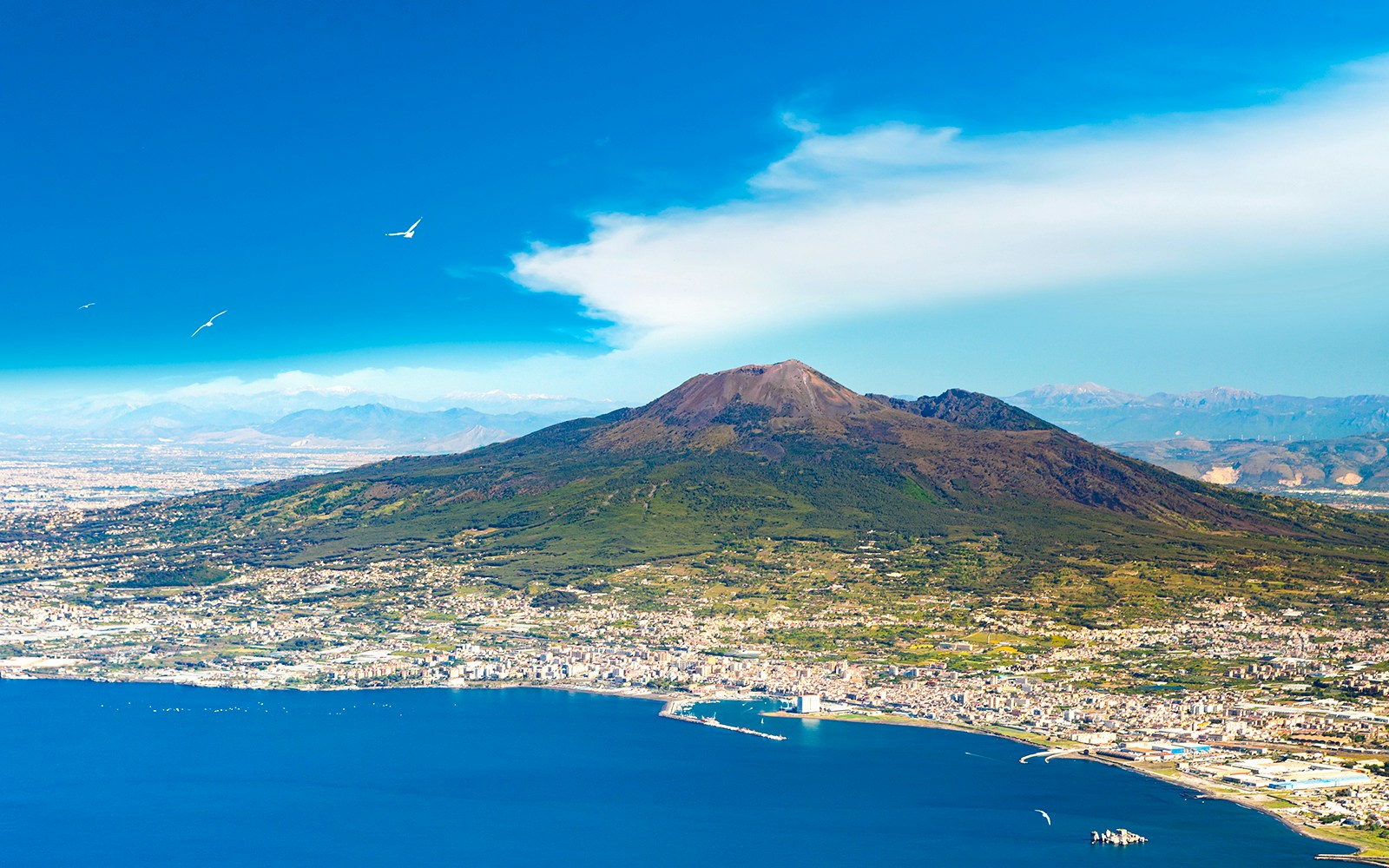 Mount Vesuvius overlooking Naples and the Bay of Naples, Italy.
