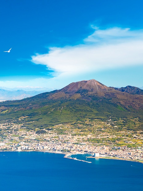 Mount Vesuvius overlooking Naples and the Bay of Naples, Italy.